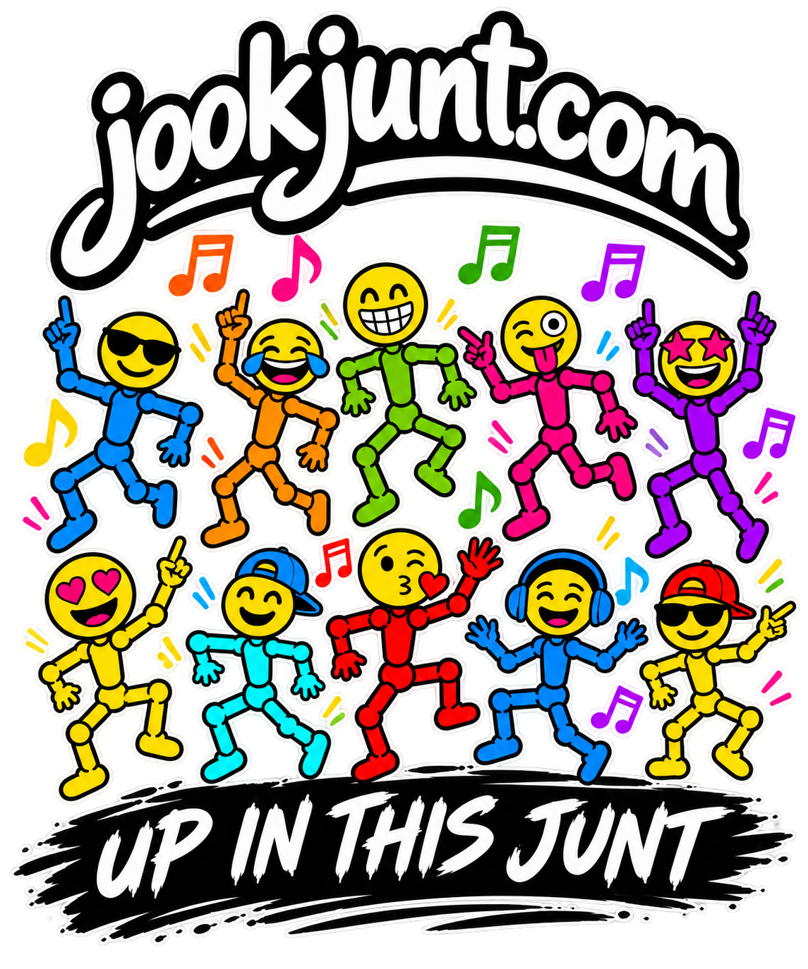JookJunt Up In This Junt artwork on a white T-shirt